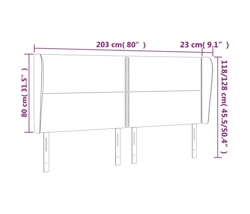 vidaXL galvgalis ar malām, 203x23x118/128 cm, tumši zaļš samts