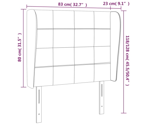 vidaXL galvgalis ar malām, 83x23x118/128 cm, krēmkrāsas audums