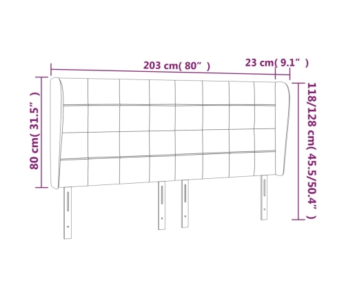 vidaXL galvgalis ar malām, 203x23x118/128 cm, tumši zaļš samts