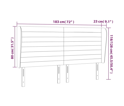 vidaXL galvgalis ar malām, 183x23x118/128 cm, tumši pelēks samts