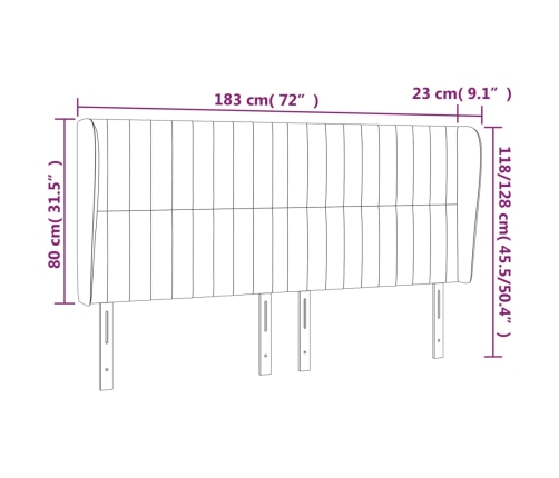 vidaXL galvgalis ar malām, 183x23x118/128 cm, tumši brūns audums