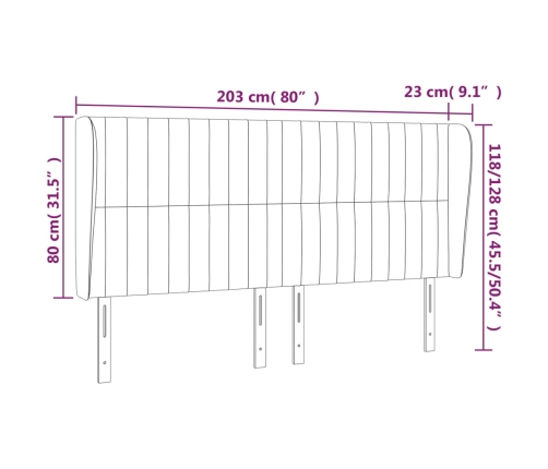 vidaXL galvgalis ar malām, 203x23x118/128 cm, tumši zils samts