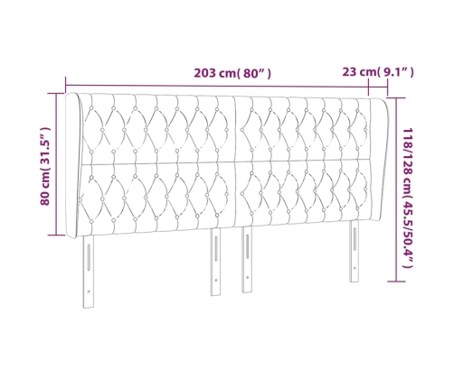 vidaXL galvgalis ar malām, 203x23x118/128 cm, tumši zils samts
