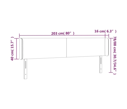 vidaXL galvgalis ar malām, 203x16x78/88 cm, krēmkrāsas audums