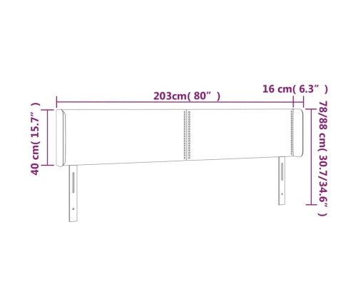 vidaXL galvgalis ar malām, tumši zils samts, 203x16x78/88 cm