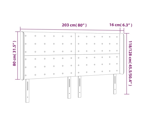 vidaXL galvgalis ar malām, 203x16x118/128 cm, balta mākslīgā āda