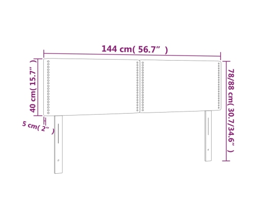 vidaXL gultas galvgalis ar LED, 144x5x78/88 cm, tumši pelēks samts