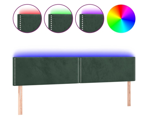 vidaXL gultas galvgalis ar LED, 180x5x78/88 cm, tumši zaļš samts