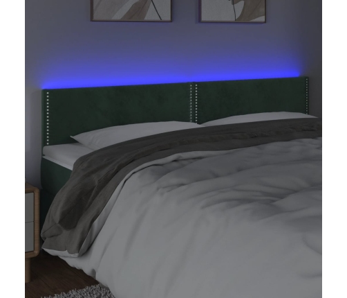 vidaXL gultas galvgalis ar LED, 180x5x78/88 cm, tumši zaļš samts