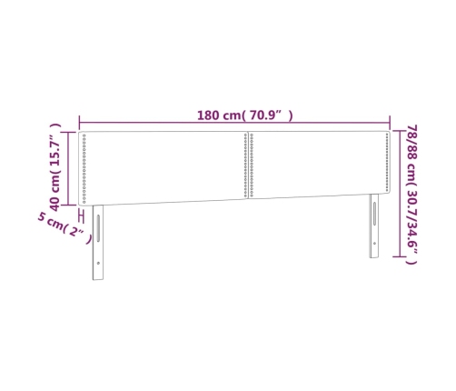 vidaXL gultas galvgalis ar LED, 180x5x78/88 cm, tumši zaļš samts