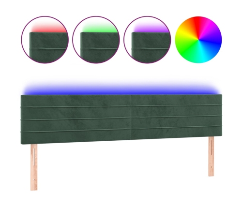 vidaXL gultas galvgalis ar LED, 180x5x78/88 cm, tumši zaļš samts