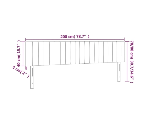 vidaXL gultas galvgalis ar LED, 200x5x78/88 cm, gaiši pelēks samts