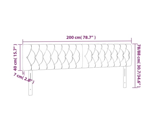 vidaXL gultas galvgalis ar LED, 200x7x78/88 cm, krēmkrāsas audums