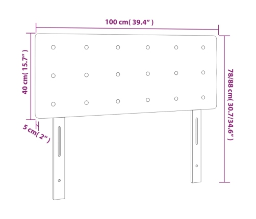 vidaXL gultas galvgalis ar LED, 100x5x78/88 cm, zils samts