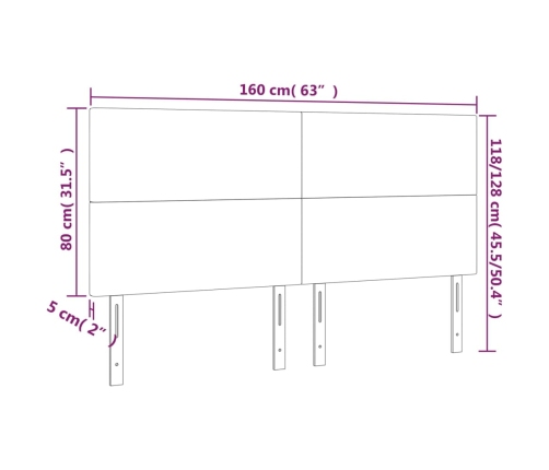 vidaXL gultas galvgalis ar LED, 160x5x118/128 cm, krēmkrāsas audums