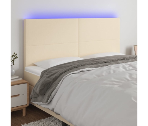 vidaXL gultas galvgalis ar LED, 160x5x118/128 cm, krēmkrāsas audums