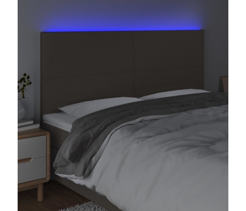 vidaXL gultas galvgalis ar LED, 180x5x118/128 cm, pelēkbrūns audums