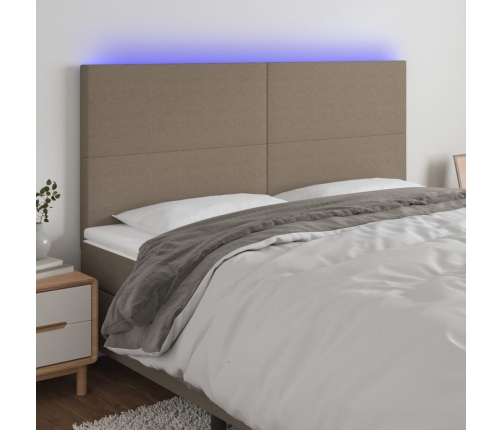 vidaXL gultas galvgalis ar LED, 180x5x118/128 cm, pelēkbrūns audums