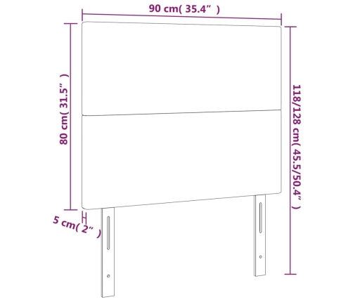 vidaXL gultas galvgalis ar LED, 90x5x118/128 cm, tumši pelēks samts