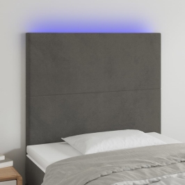 vidaXL gultas galvgalis ar LED, 90x5x118/128 cm, tumši pelēks samts