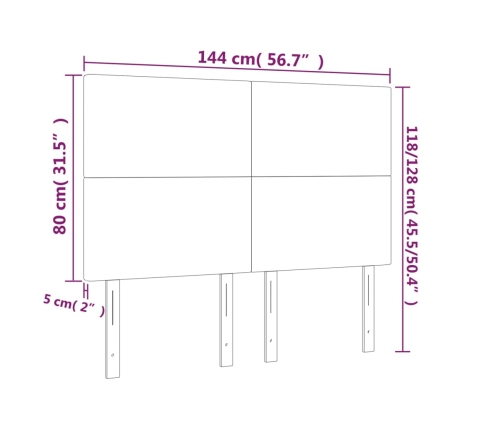 vidaXL gultas galvgalis ar LED, 144x5x118/128 cm, tumši zaļš samts