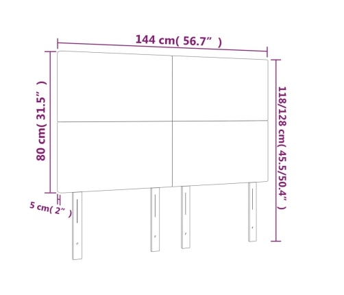 vidaXL gultas galvgalis ar LED, 144x5x118/128 cm, rozā samts