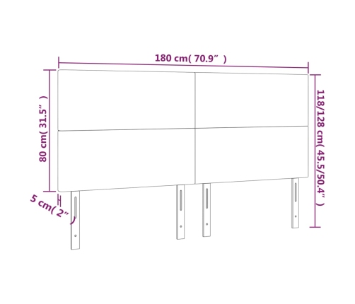 vidaXL gultas galvgalis ar LED, 180x5x118/128 cm, tumši pelēks samts