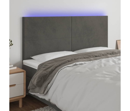 vidaXL gultas galvgalis ar LED, 180x5x118/128 cm, tumši pelēks samts