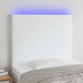 Gultas Galvgalis Ar Led, 80X5X118/128 Cm, Balta Mākslīgā Āda Vidaxl