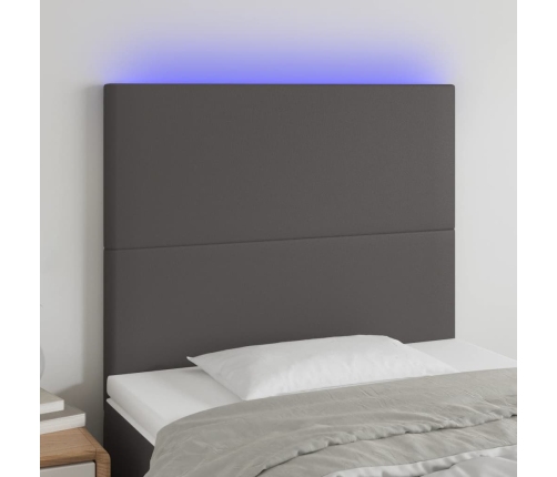 vidaXL gultas galvgalis ar LED, 90x5x118/128 cm, pelēks mākslīgā āda