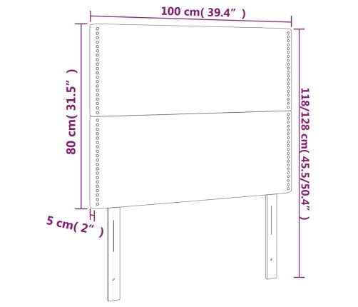 vidaXL gultas galvgalis ar LED, 100x5x118/128 cm, krēmkrāsas audums