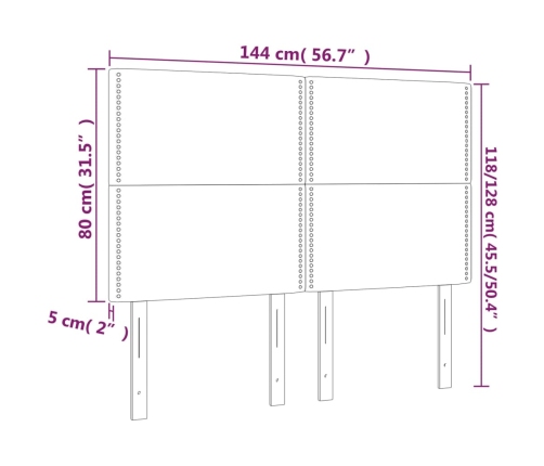 vidaXL gultas galvgalis ar LED, 144x5x118/128 cm, tumši brūns audums