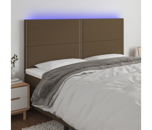 vidaXL gultas galvgalis ar LED, 160x5x118/128 cm, tumši brūns audums