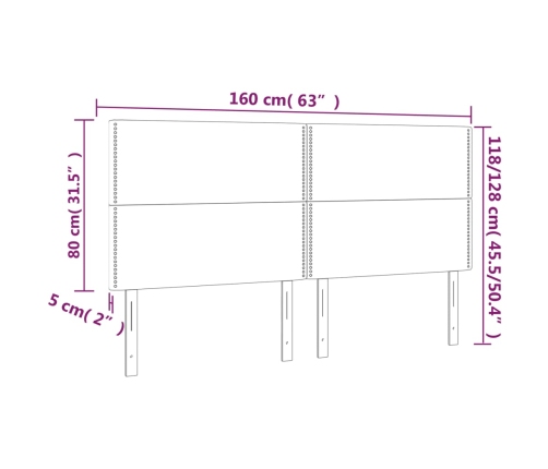 vidaXL gultas galvgalis ar LED, 160x5x118/128 cm, tumši zils samts