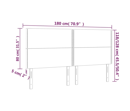 vidaXL gultas galvgalis ar LED, 180x5x118/128 cm, rozā samts