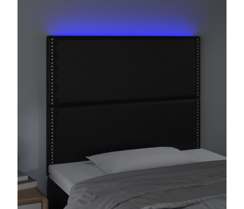 vidaXL gultas galvgalis ar LED, 80x5x118/128 cm, melna mākslīgā āda