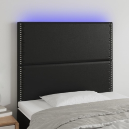 vidaXL gultas galvgalis ar LED, 80x5x118/128 cm, melna mākslīgā āda