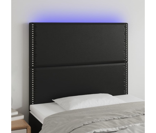 vidaXL gultas galvgalis ar LED, 80x5x118/128 cm, melna mākslīgā āda