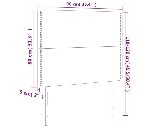 vidaXL gultas galvgalis ar LED, 90x5x118/128 cm, balta mākslīgā āda