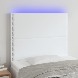Gultas Galvgalis Ar Led, 90X5X118/128 Cm, Balta Mākslīgā Āda Vidaxl