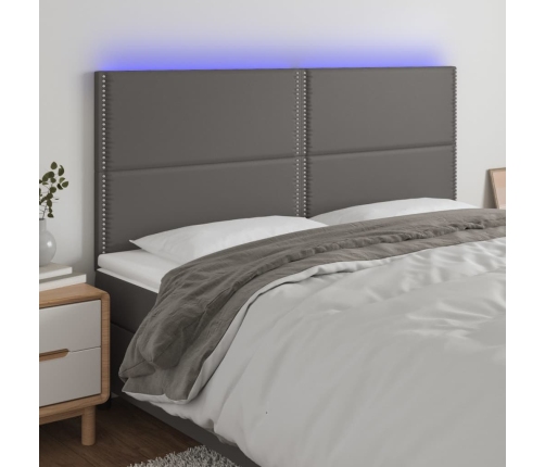 vidaXL gultas galvgalis ar LED, 200x5x118/128 cm, pelēks mākslīgā āda