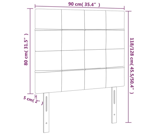 vidaXL gultas galvgalis ar LED, 90x5x118/128 cm, zils audums