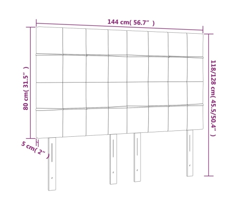 vidaXL gultas galvgalis ar LED, 144x5x118/128 cm, tumši brūns audums