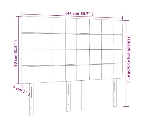 vidaXL gultas galvgalis ar LED, 144x5x118/128 cm, krēmkrāsas audums