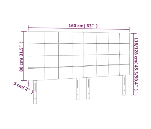 vidaXL gultas galvgalis ar LED, 160x5x118/128 cm, tumši pelēks audums