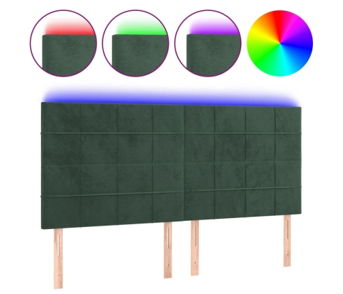 vidaXL gultas galvgalis ar LED, 180x5x118/128 cm, tumši zaļš samts