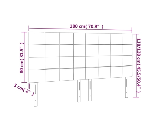 vidaXL gultas galvgalis ar LED, 180x5x118/128 cm, tumši zaļš samts