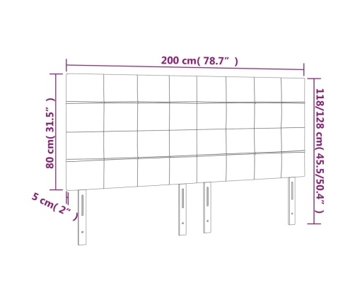 vidaXL gultas galvgalis ar LED, 200x5x118/128 cm, gaiši pelēks samts