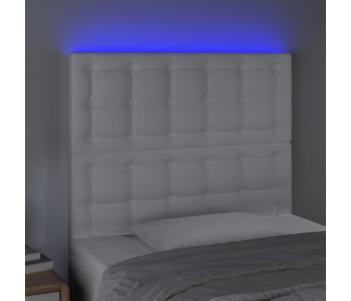 vidaXL gultas galvgalis ar LED, 90x5x118/128 cm, balta mākslīgā āda