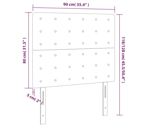 vidaXL gultas galvgalis ar LED, 90x5x118/128 cm, balta mākslīgā āda